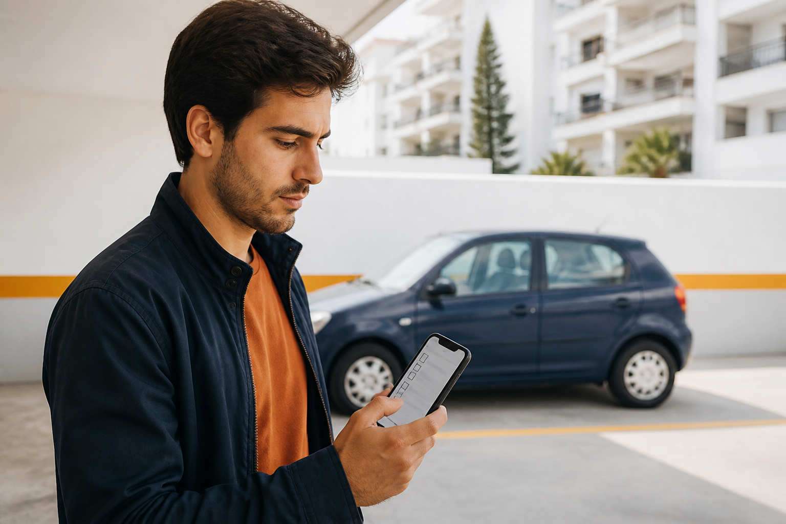Comprador revisando una lista antes de adquirir un coche de ocasión
